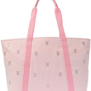 Victoria's Secret Heritage Striped Tote Bag. Rinestone Memograme Emblished. Pink